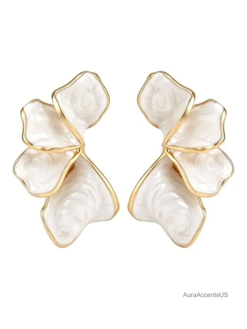 Large Gold Plated Flower Earrings for Women, Hypoallergenic Statement Floral